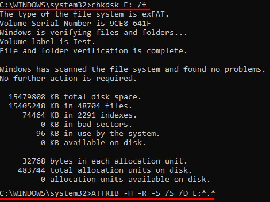 recuperar dados perdidos de unidades flash USB com CMD