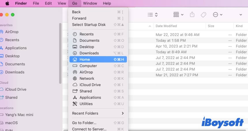 open Home folder on Mac