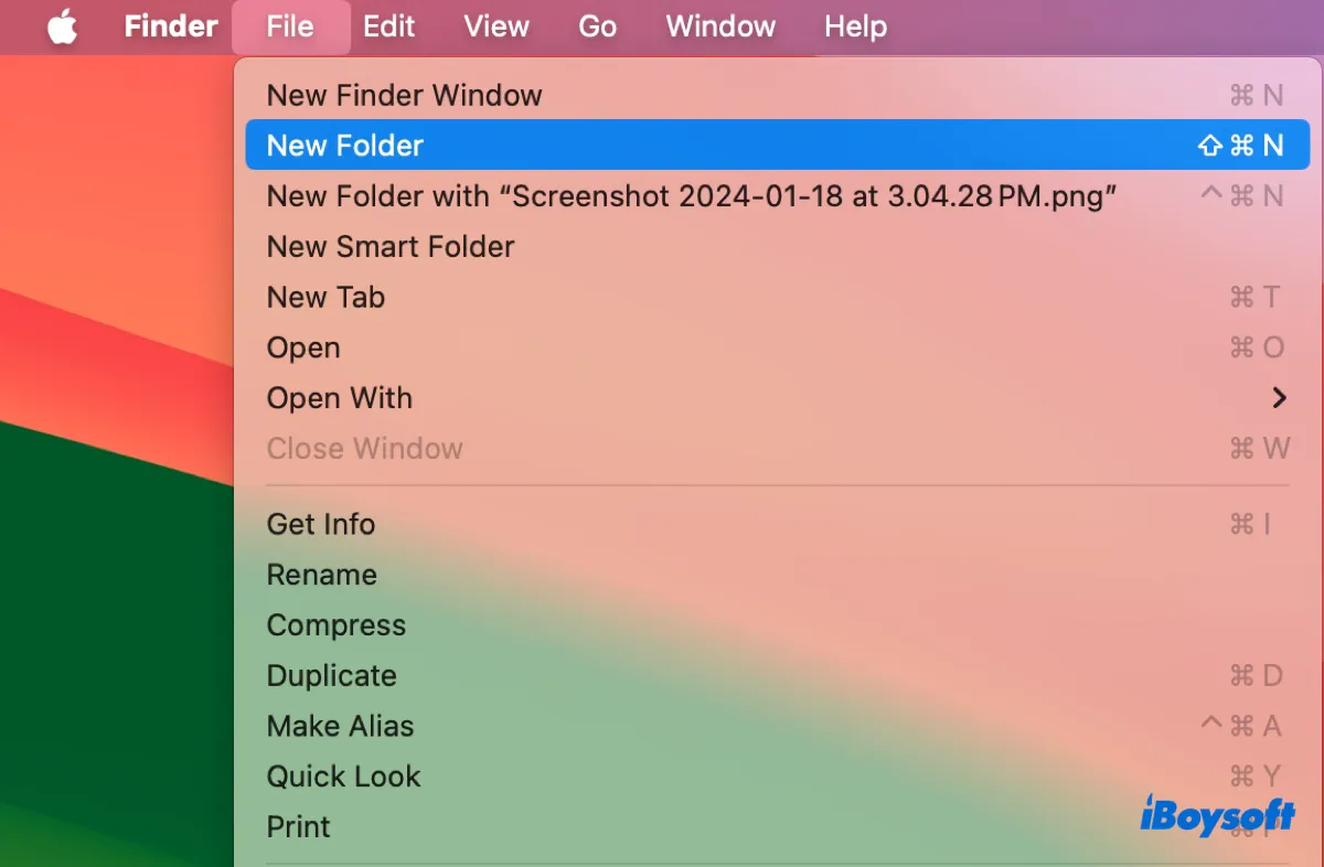 Use keyboard shortcut to create a new folder on an external hard drive connected to Mac