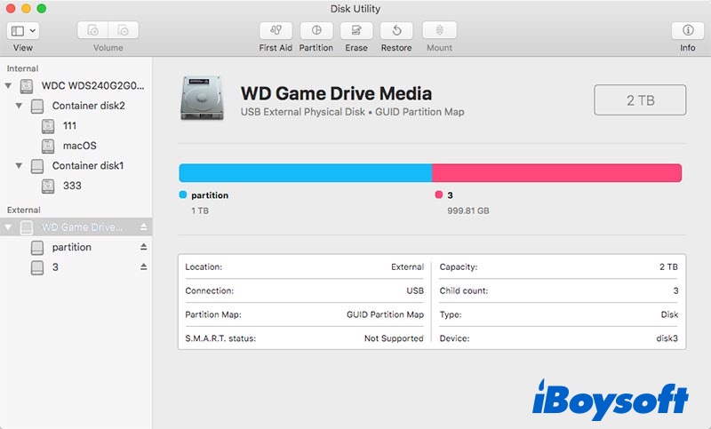 Disk Utility shows all external hard drives