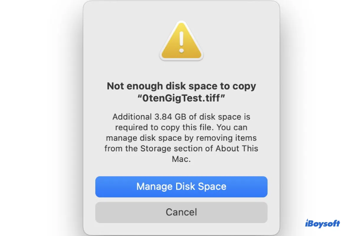 Solucionar el problema de no tener suficiente espacio en disco para copiar en Mac