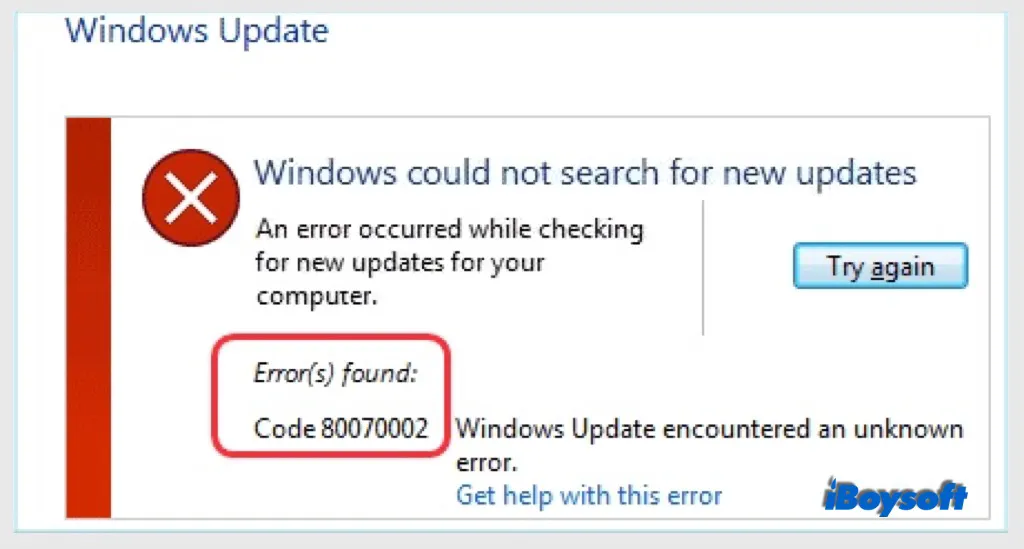 Windows update error code 0x80070002
