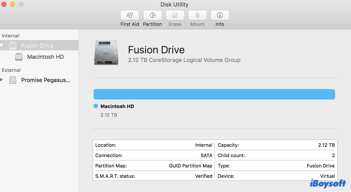 Fusion Drive formaté comme Mac OS Extended Journaled dans l'Utilitaire de disque