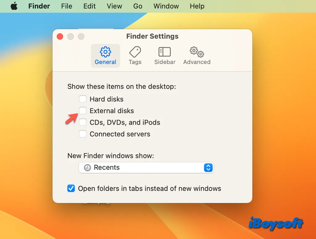 hide external drive from mac desktop