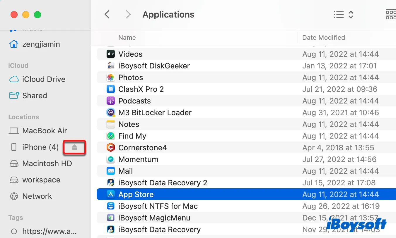 Eject a disk from Mac in Finder