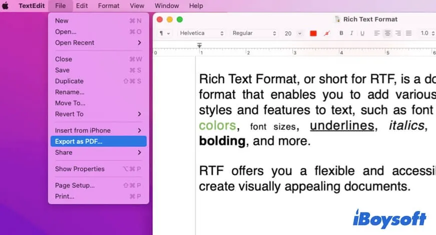 Convert Rich Text Format to PDF using TextEdit