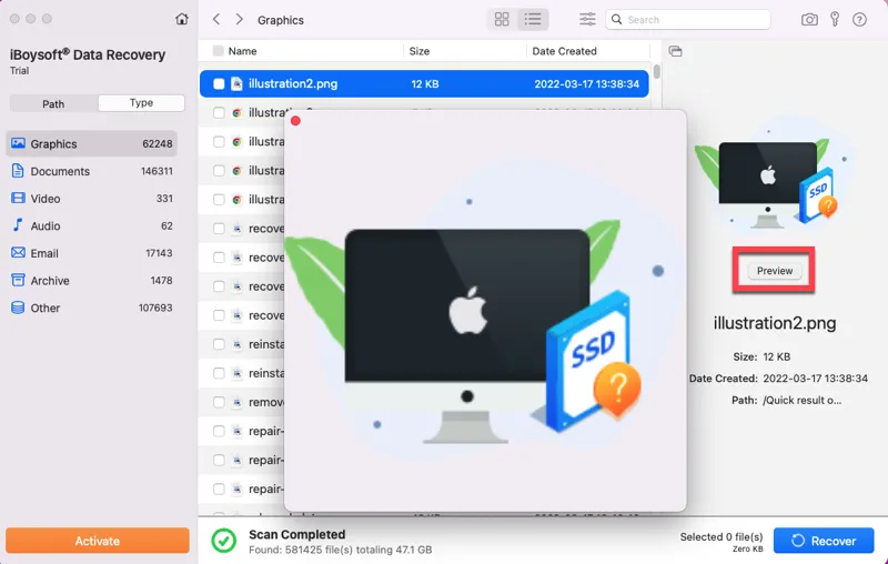 Preview files on Mac