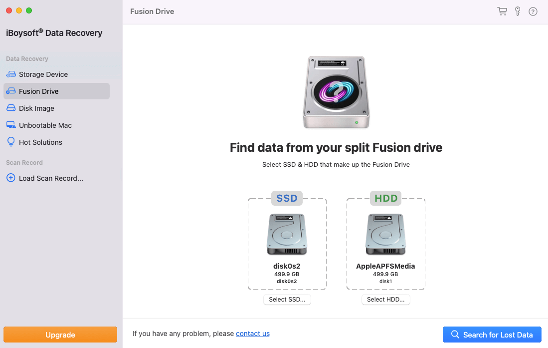 Escanear el Fusion Drive dividido en busca de datos perdidos