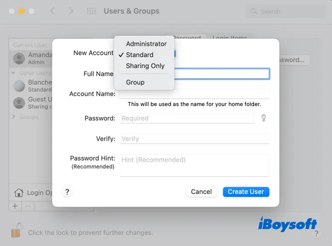 create new user on mac
