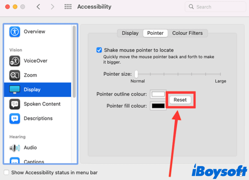 reset cursor color settings on Mac