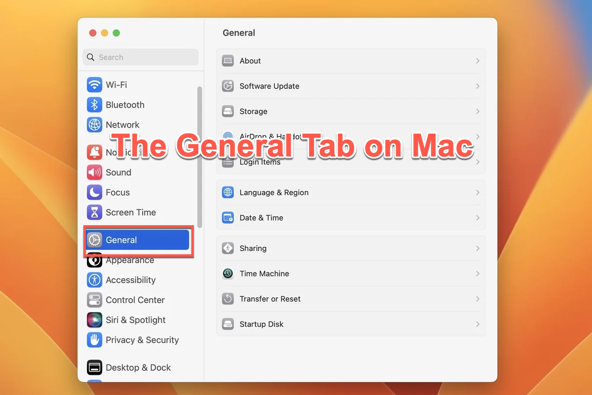the General tab on Mac
