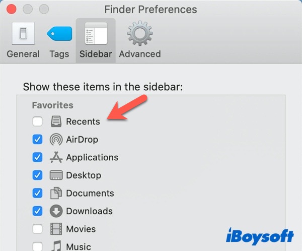 Deaktivieren Sie die Option Zuletzt benutzt  in den Mac Finder Einstellungen