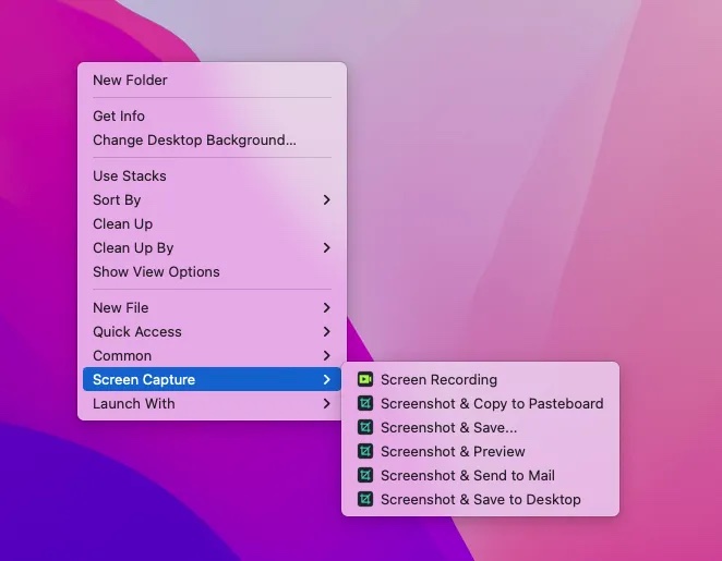 Shortcuts zum Erstellen einer neuen Bildschirmaufnahme auf dem Mac