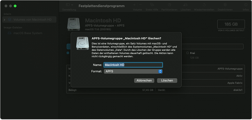 Macintosh HD im Wiederherstellungsmodus löschen