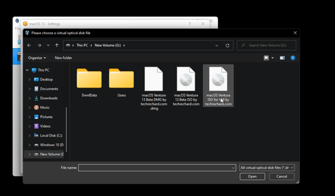macOS Ventura ISO Datei auswählen