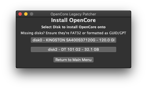 OpenCore installieren auf das USB Laufwerk