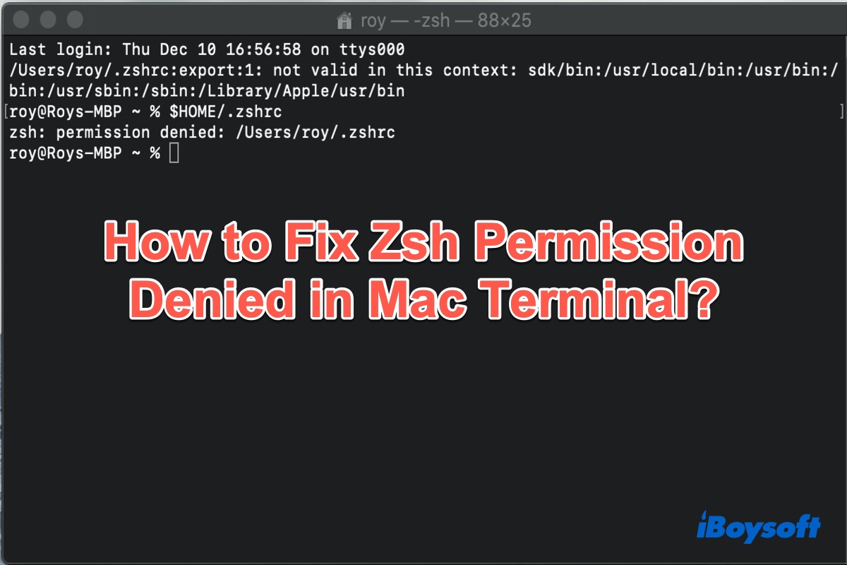 Beheben Sie die verweigerte Zsh Berechtigung in Mac Terminal