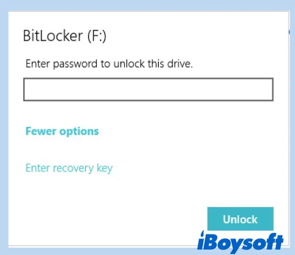 Wiederherstellungsschlüssel zum Entsperren des verschlüsselten BitLocker Laufwerks eingeben