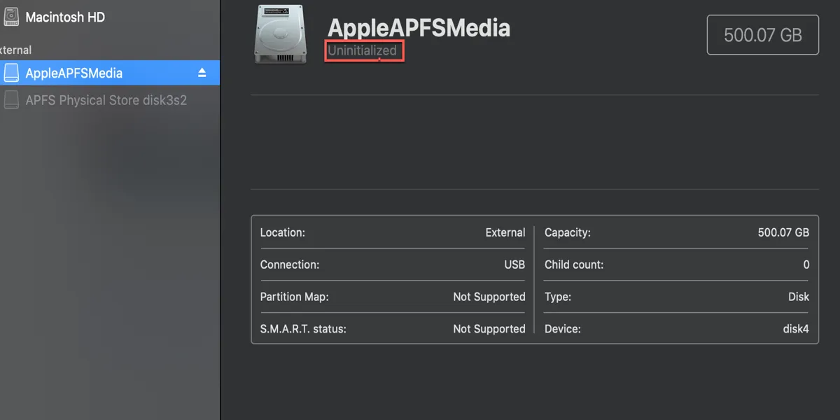AppleAPFSMedia uninitialisiert