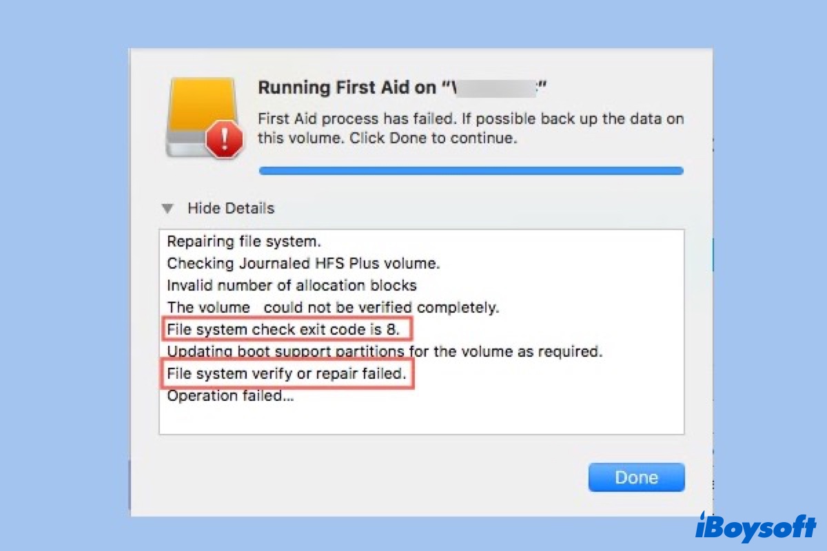 Wie behebt man den Exit Code 8 der Dateisystemprüfung auf dem Mac