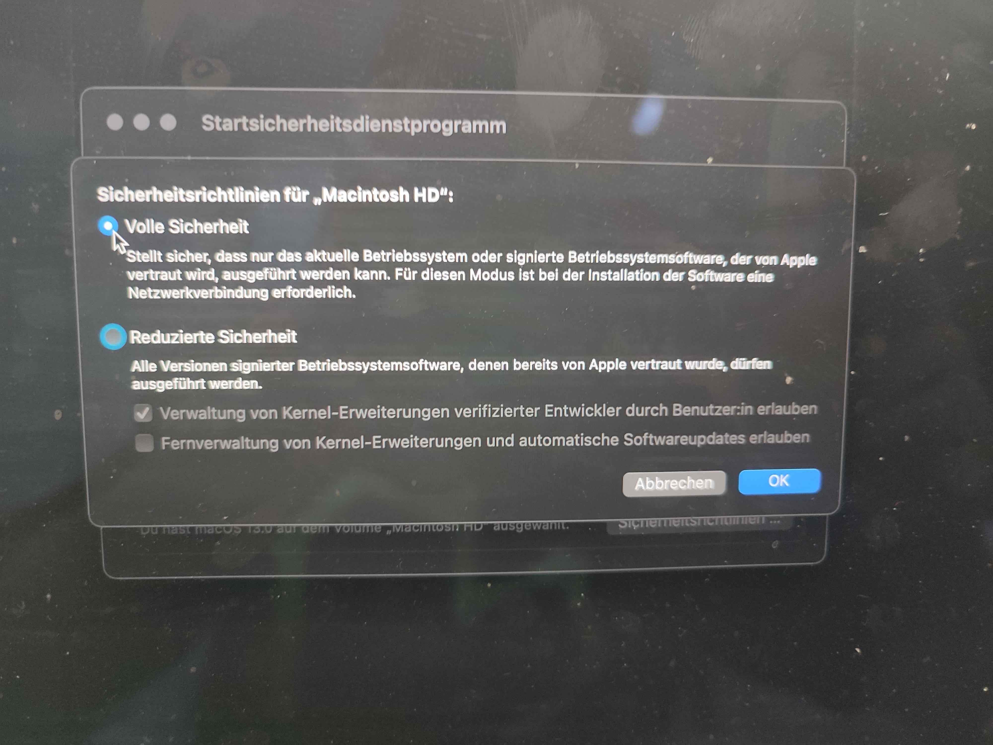 Sicherheitsrichtlinien  auf dem Apple silicon Mac