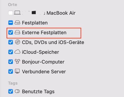 externe Festplatte im Finder anzeigen
