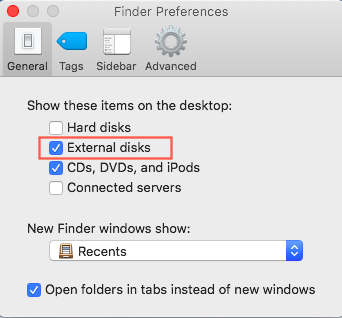 Externe Festplatte auf dem Mac Desktop anzeigen