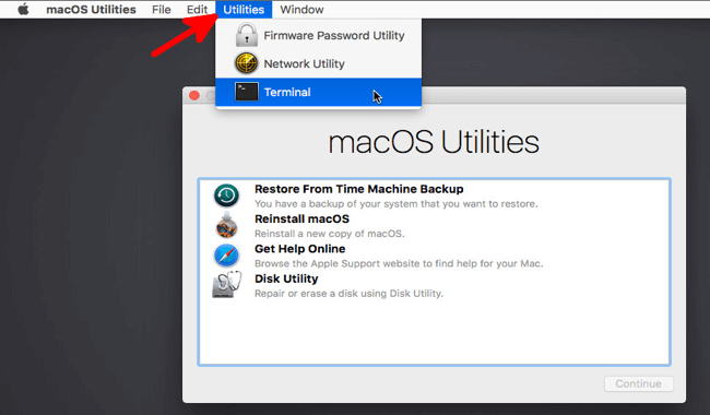 Öffnen Sie das Terminal im macOS Wiederherstellungsmodus