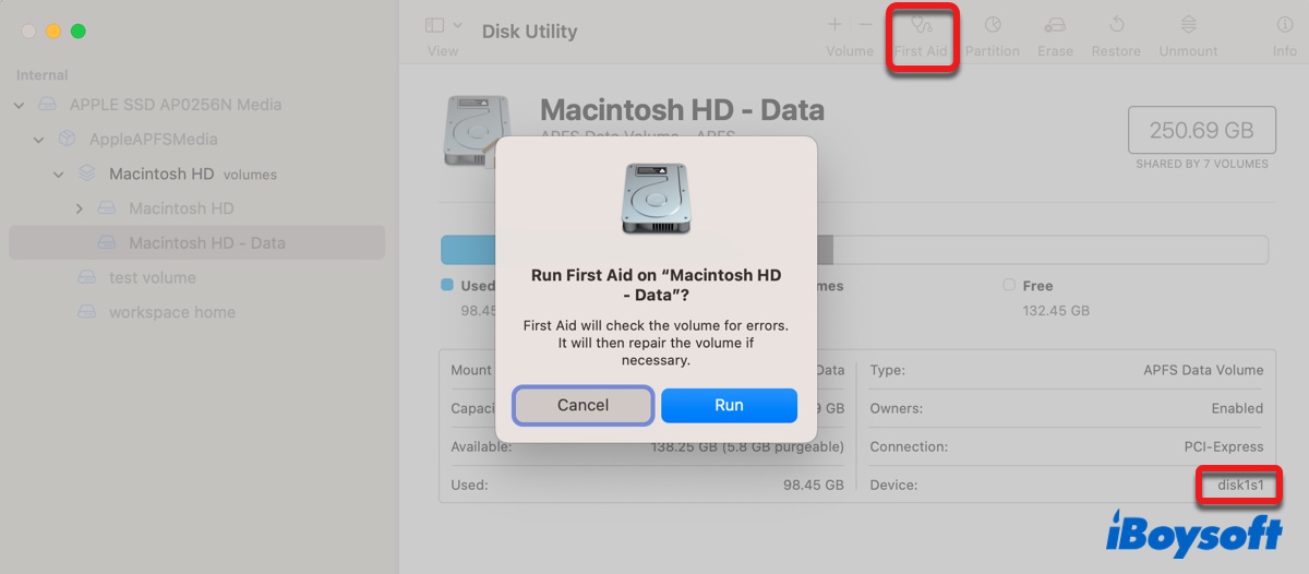 Beheben Sie Hash Abweichung auf Volume auf dem Mac