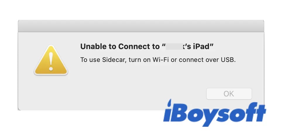Sidecar funktioniert nicht über USB und zeigt die Fehlermeldung an  dass Sie Wi Fi oder USB einschalten sollen