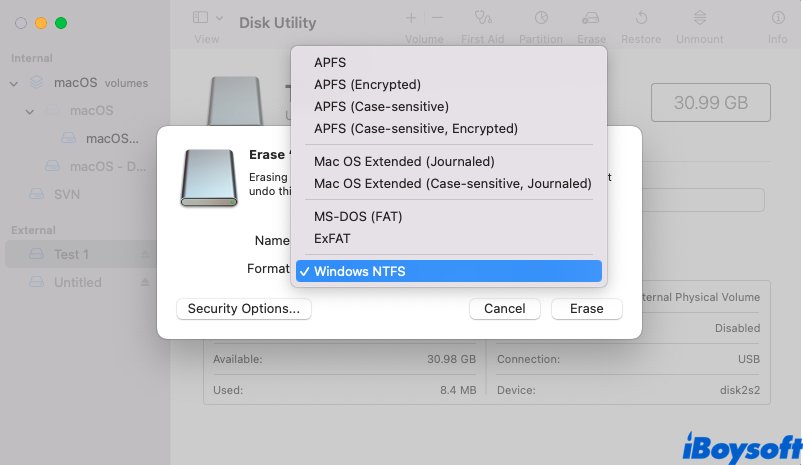  Formatieren Sie das Laufwerk im Festplattendienstprogramm auf NTFS