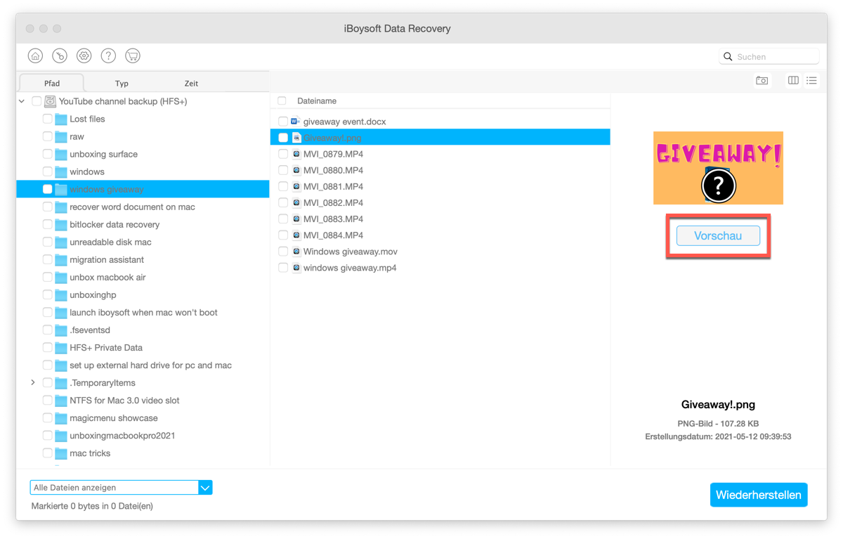 Vorschau der Scanergebnissen in iBoysoft Data Recovery for Mac