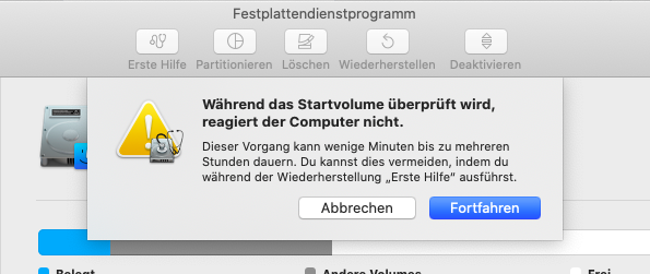 Nicht eingebundene Macintosh HD Startdiskette über Erste Hilfe reparieren