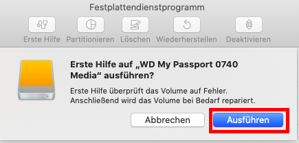 Nicht gemountete WD My Passport for Mac-Festplatte über Erste Hilfe reparieren