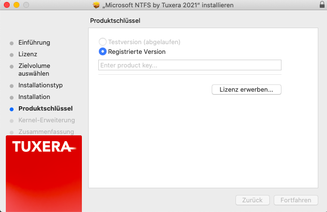 Wählen Sie die kostenlose Testversion von Tuxera NTFS for Mac