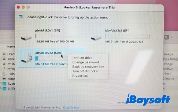 BitLocker sürücüsü Hasleo üzerinde başarıyla bağlandı