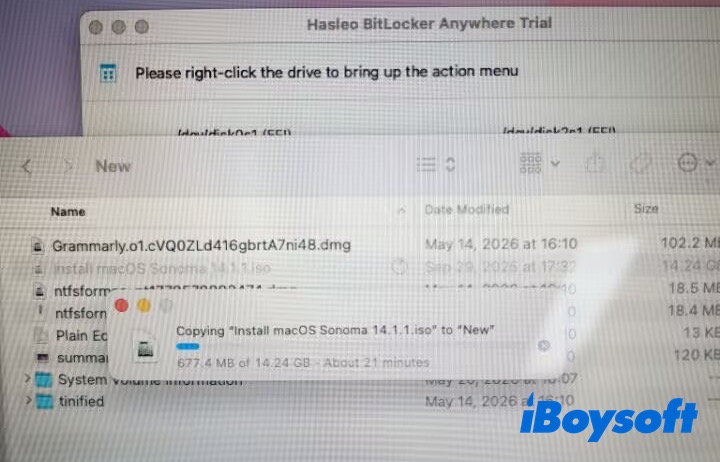 ISO disk imajı dosyasını Mac’ten BitLocker sürücüsüne aktarma