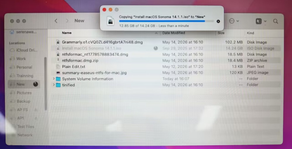 Mac’ten BitLocker diskine ISO disk imajı kopyalanırken