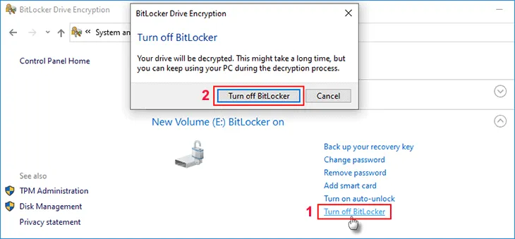 Fonction de décryptage BitLocker de Windows
