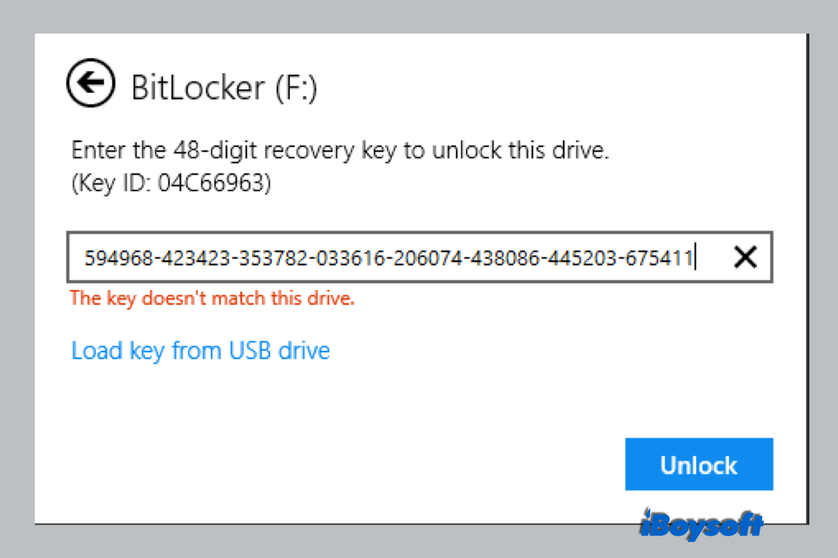 bitlocker not recognize password or recovery key