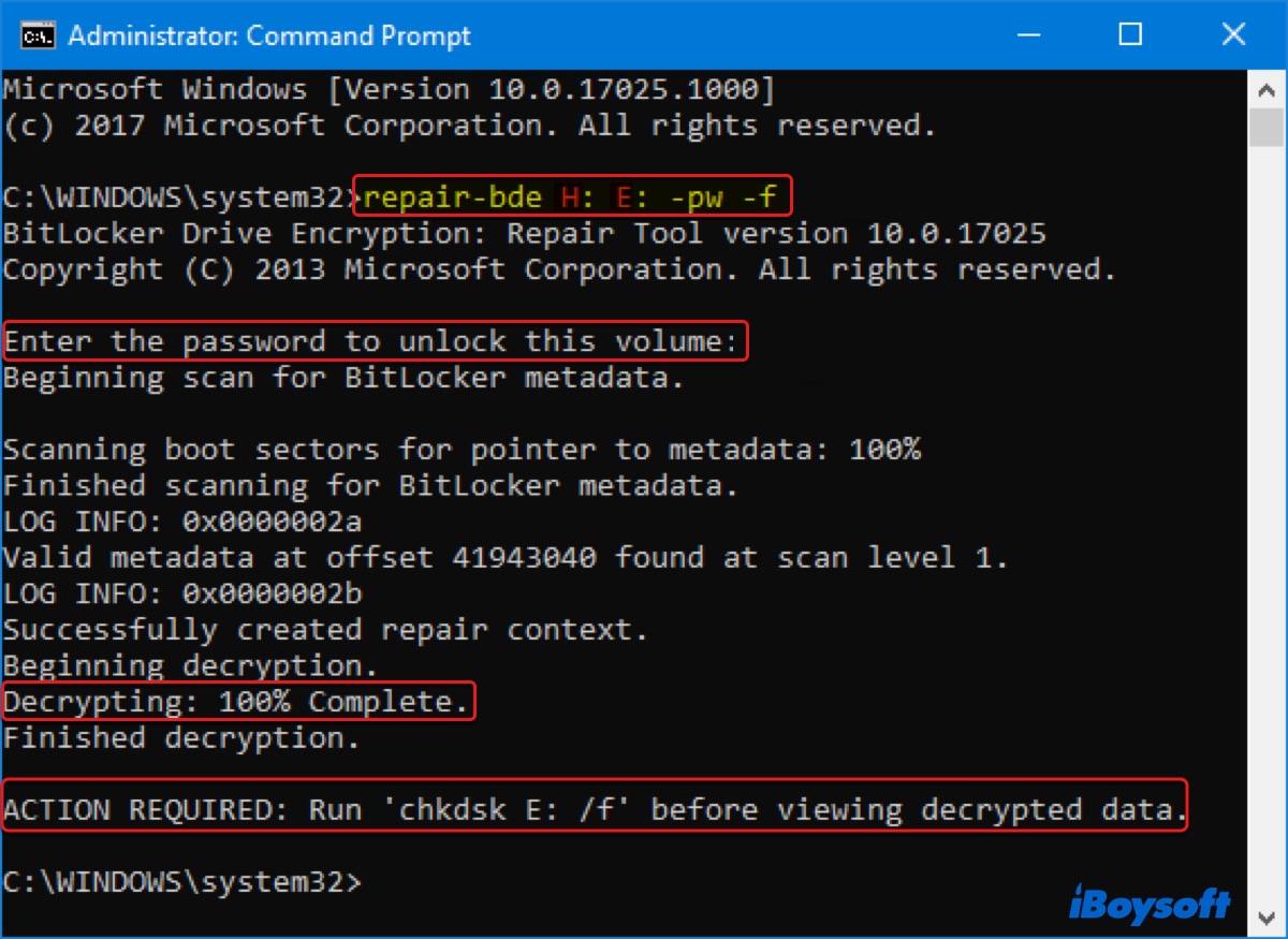 Cómo utilizar la Herramienta de reparación de BitLocker en Windows para recuperar datos con la contraseña de BitLocker