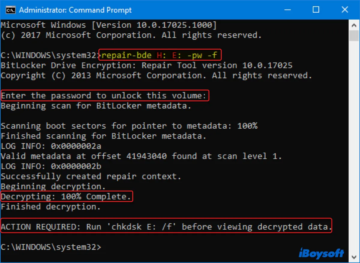 Cómo usar la Herramienta de reparación de BitLocker en Windows para recuperar datos con la contraseña de BitLocker