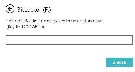 Masukkan tombol pemulihan untuk membuka kunci drive terenkripsi bitlocker