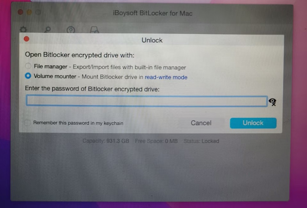 Digite a senha para desbloquear Drives BitLocker