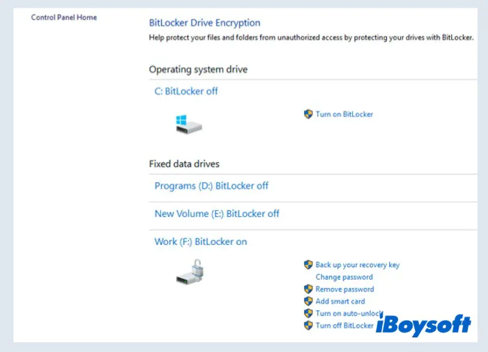 turn off BitLocker drive encryption