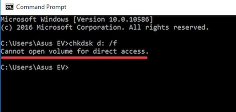 CHKDSK cannot open volume for direct access