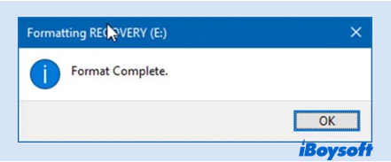 formatting partition in File Explorer completes