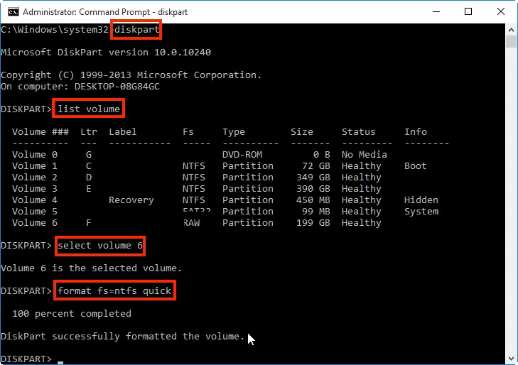 Fix raw partition or disk using the DiskPart command