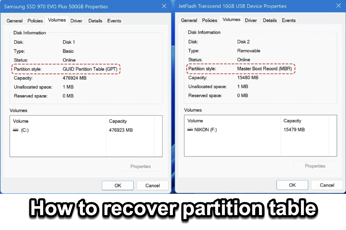 How to recover partition table