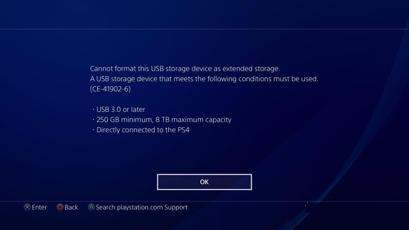 PS4 external hard drive requirement